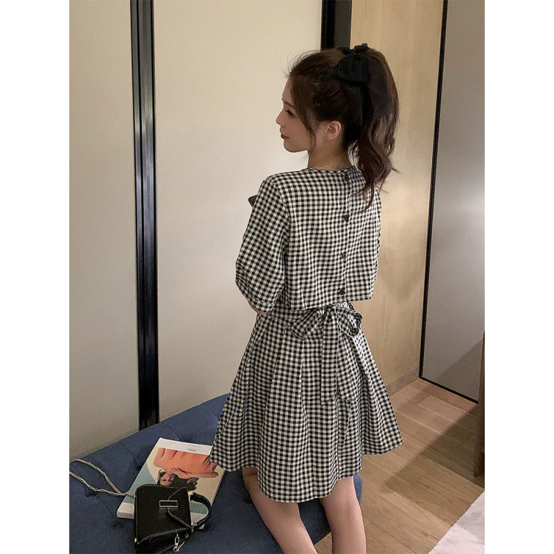 Женское клетчатое платье в стиле Хепберн с открытой талией и шнуровкой, утягивающая клетчатая юбка