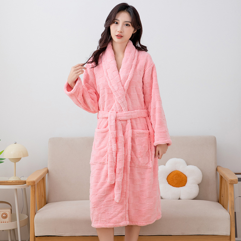 산호 양털 긴 잠옷 양면 기모 흡수성 빠른 건조 커플의 집 옷 깔린 두꺼운 가을과 겨울 목욕 가운