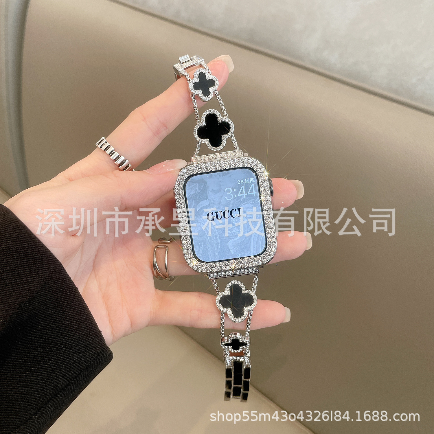 Adecuado para la manzana de cuatro Hojas de Trébol de metal correa de reloj de manzana watch7/SE/6/5/4/32 diamante incrustado cadena de reloj