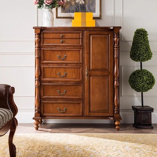 American Style Solid Wood Six-drawer Cabinet Storage Cabinet Entrance Hall Entrance Storage Rack European Style Simple Drawer Type Storage Wall