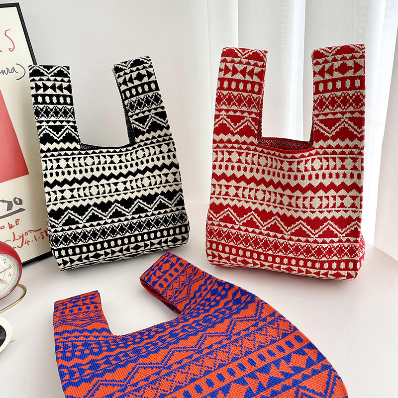 Bolsa de punto de estilo étnico de las mujeres patrón geométrico de alta calidad textura bolso de mano tejido bolsa portátil bolsa de gran capacidad