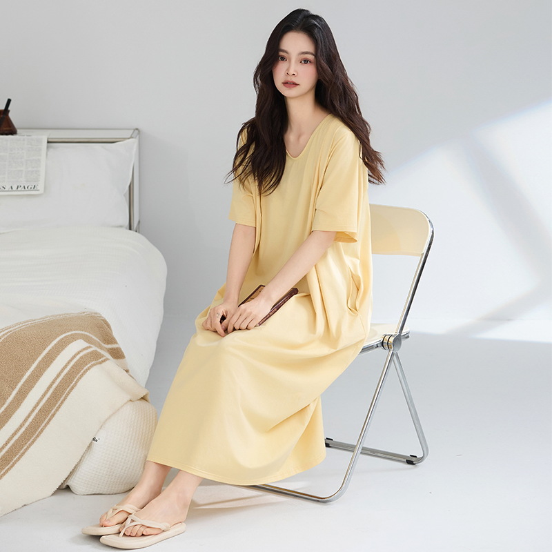 Camisón mujeres verano algodón puro 2025 nuevo estilo de manga corta pijamas delgados falda mujeres embarazadas ropa de hogar suelta de talla grande