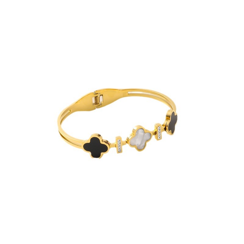 Lucky trébol pulsera de diamantes de las mujeres micro incrustaciones de circón temperamento de las mujeres no decoloración de titanio pulsera de acero pulsera