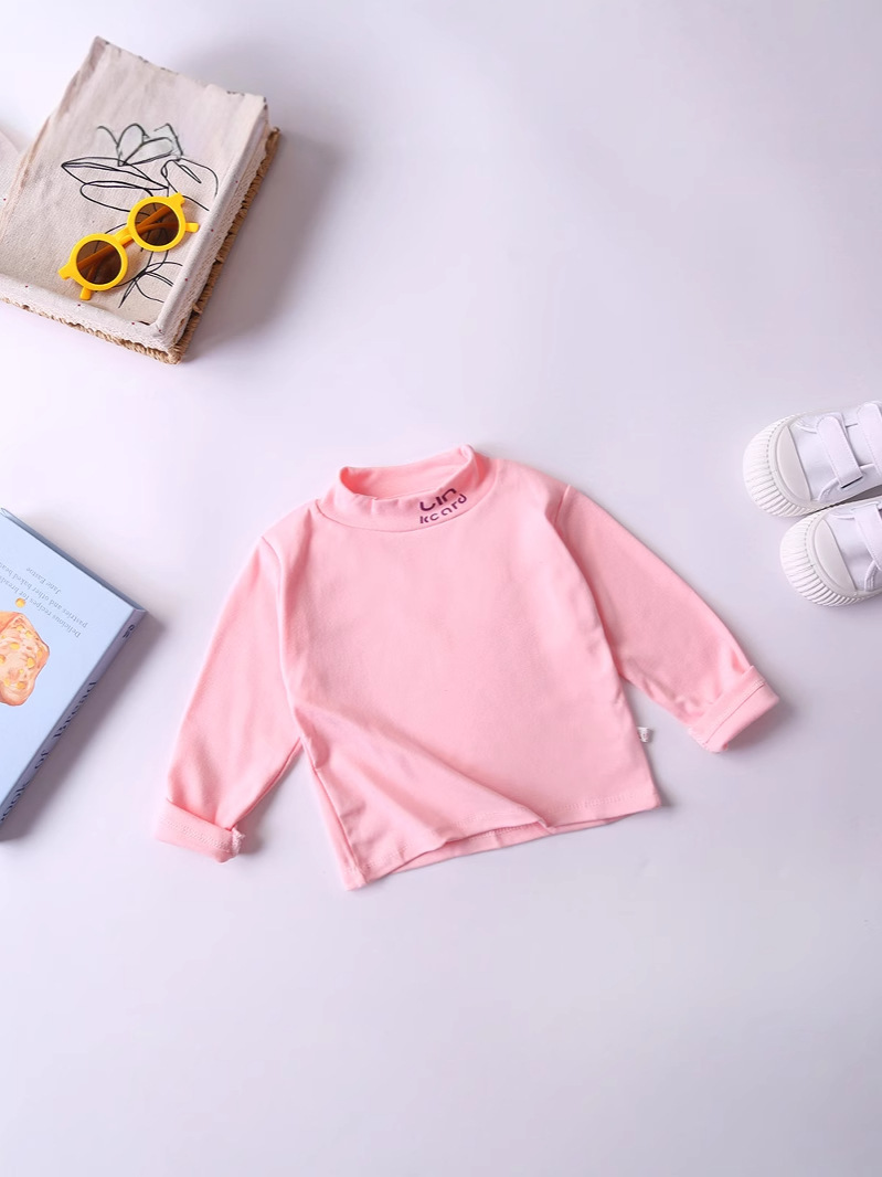 Camiseta de niñas camiseta de manga larga para niños de otoño y invierno ropa de base para bebés con camiseta de cuello medio alto para niños delgada