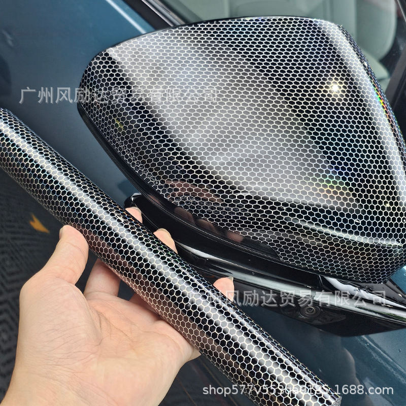 PET Laser Honeycomb Rainbow Carbon Fiber Interior Trim Glossy Black Red Silver Full Body Motorcycle Color Change Film