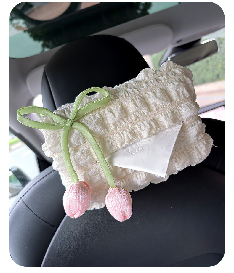 Car Tissue Box Car Creative Tulip Tissue Box Tissue Hanging Bag Armrest Box Car Interior Decoration for Women
