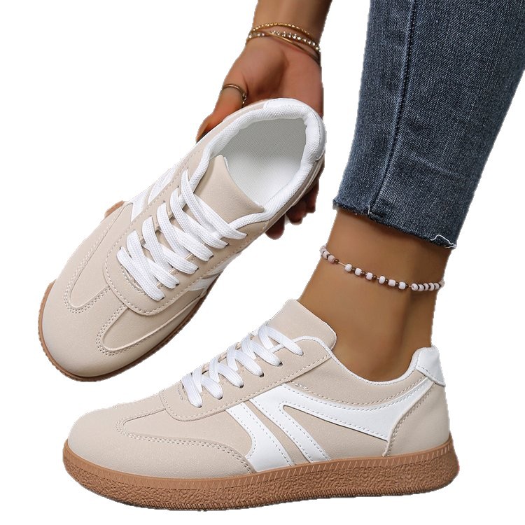 Women's White Retro Sneakers Casual Versatile Round-toe Trainers_voghion.com