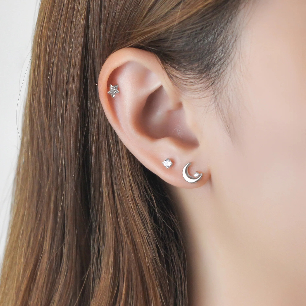 3g Weight Ear Studs Classification 1 Set Quantity Daily Occasion 925 Sterling Silver Material Star, Butterfly Pattern Women's Gender Plating Design Simple Style Style 1 Set 925 Sterling Silver Star Butterfly Ear Studs 90