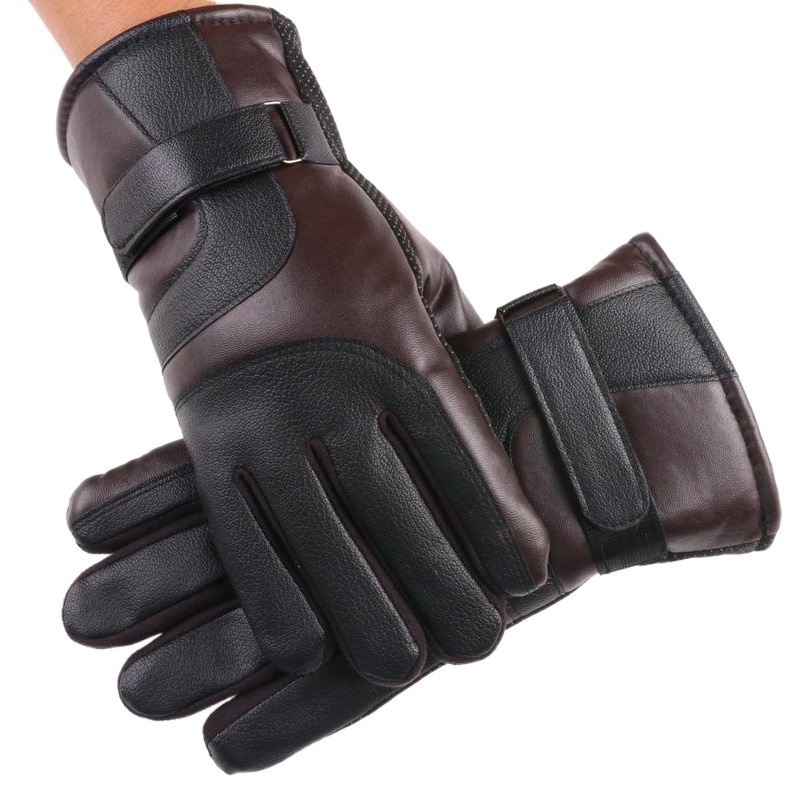 Guantes de invierno cálidos hombres y mujeres guantes de cuero PU forrados de lana engrosada pantalla táctil Protección Laboral hombres y mujeres que montan guantes al aire libre