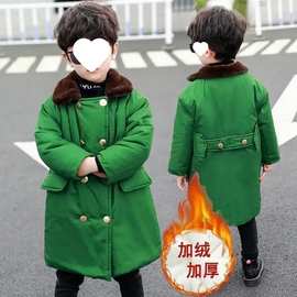 儿童军棉大衣加棉加厚中长款男童外套东北军绿棉衣加绒冬季女时尚