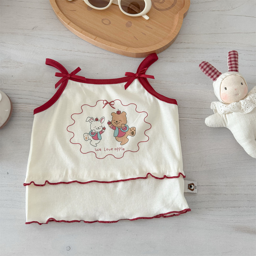 Xianning siete lindas tirantes de algodón de dibujos animados, tesoro femenino, camiseta corta para niños pequeños y medianos, chaleco sin mangas, t