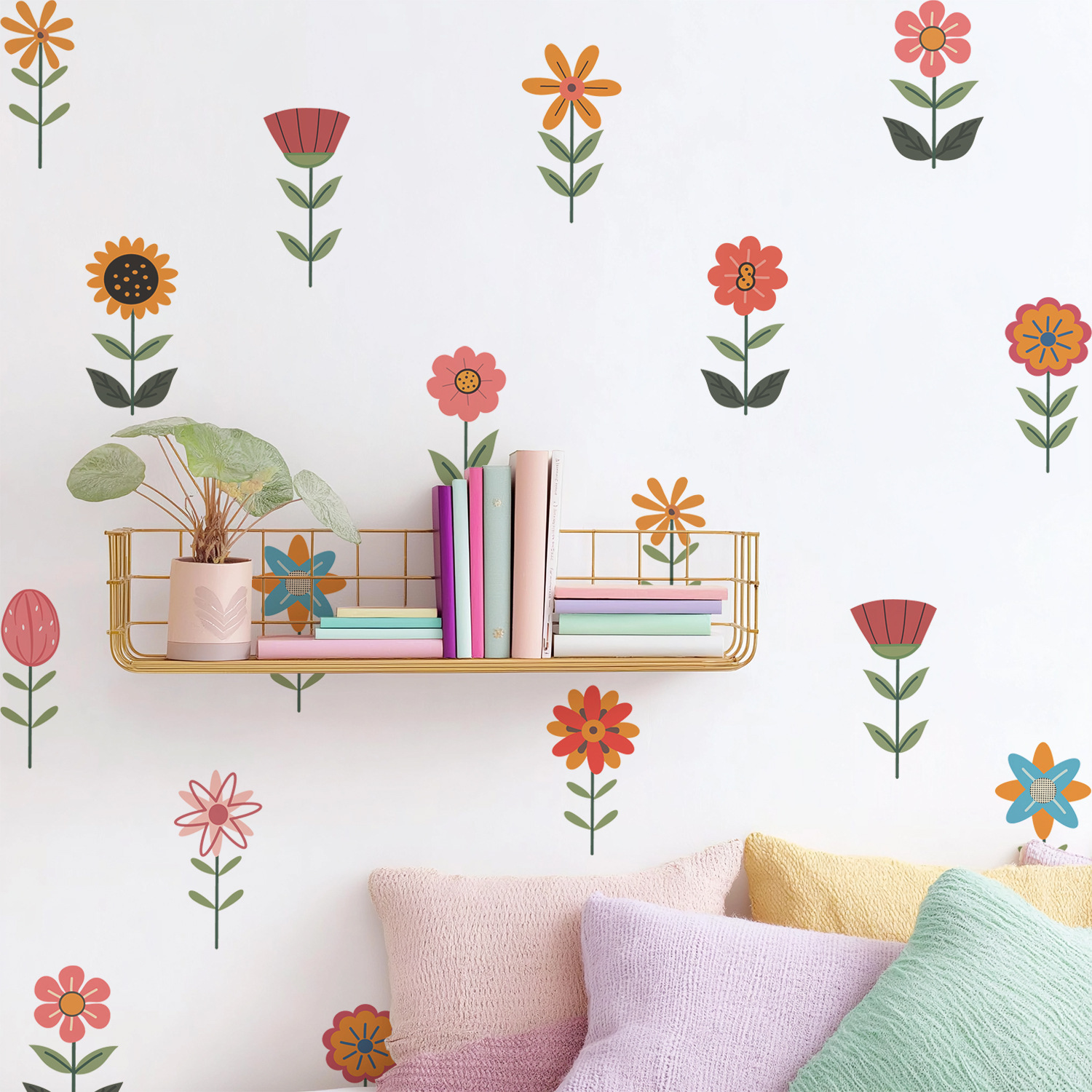 Funlife Love in Bohemia Wall Decoration Sticker Girly Style Cartoon Flowers and Plants Self-Adhesive Wall Sticker Pa439