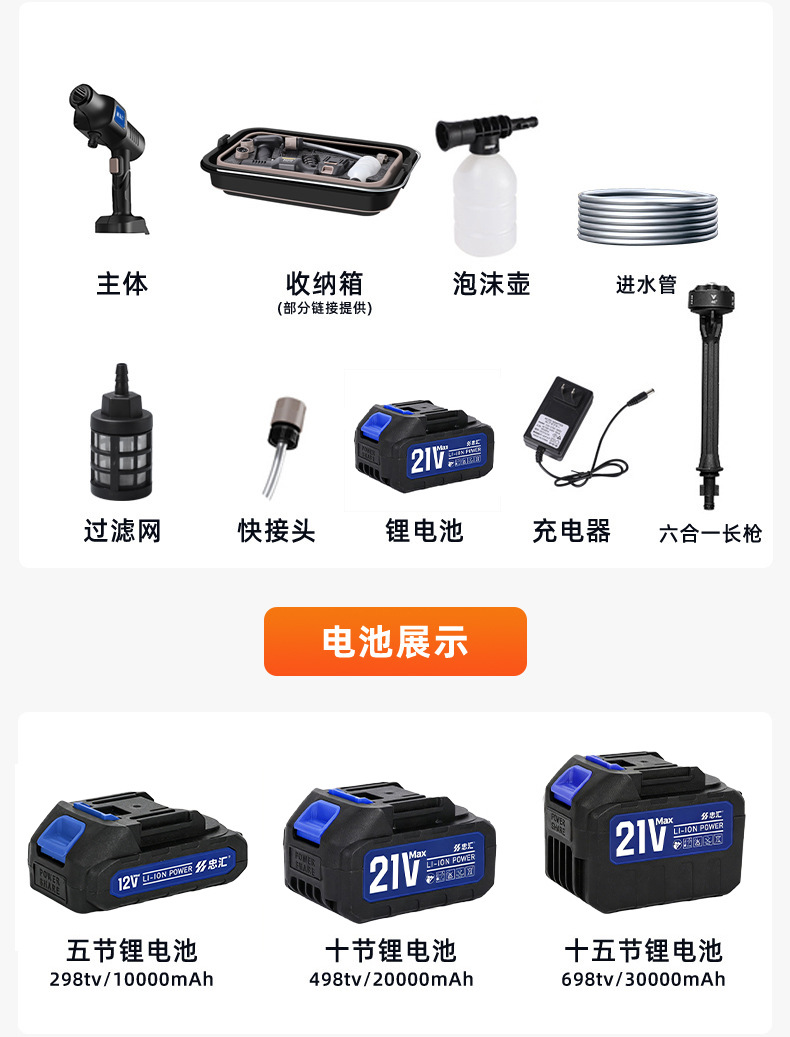 Customized High-Pressure Lithium Battery Car Washing Machine, Mobile Folding Car Washing Water Tank, Wireless Car Washing Water Gun, Cross-Border Power Tools