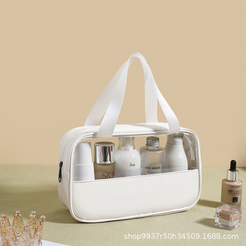 PU レザー透明化粧品バッグポータブル新しい化粧品収納袋女性の旅行防水スキンケア製品トイレタリーバッグ|undefined