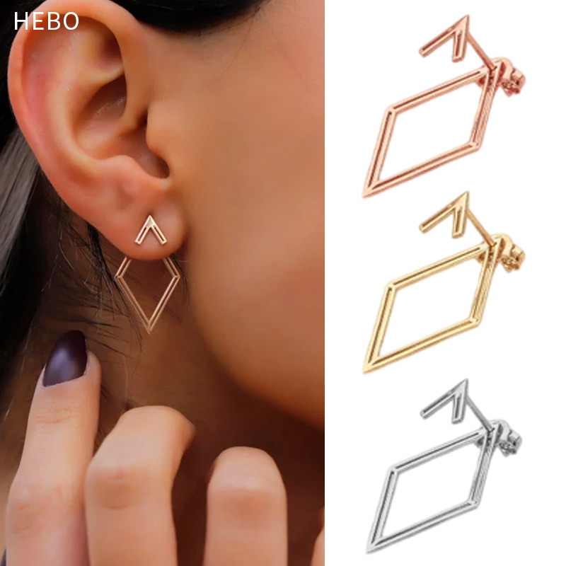 Europe and the United States cross-border hot new quadrilateral hollow earrings detachable triangle stainless steel gold-plated triangle titanium steel
