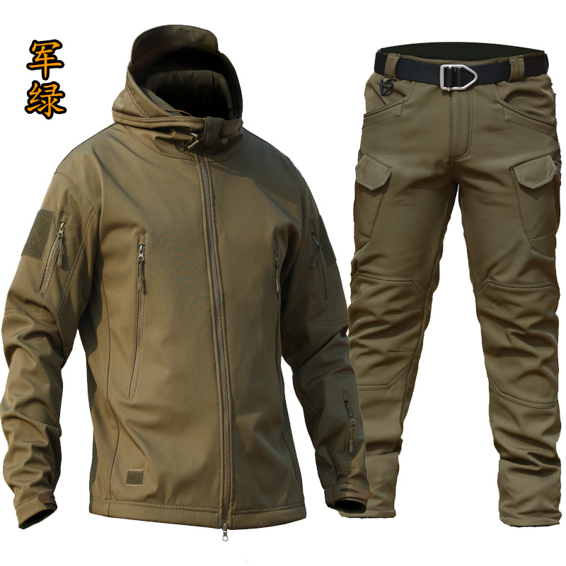 Comercio exterior IX7 pantalones tácticos de estiramiento de cáscara suave de bolsillo de herramientas conjuntos de pantalones de transporte urbano calientes y de lana ligero