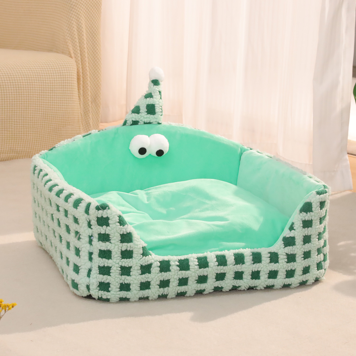 Pipitao nido para mascotas extraíble y lavable otoño e invierno nuevo estilo rejilla tejida sombrero triangular nido de esponja fábrica al por mayor nido para gatos