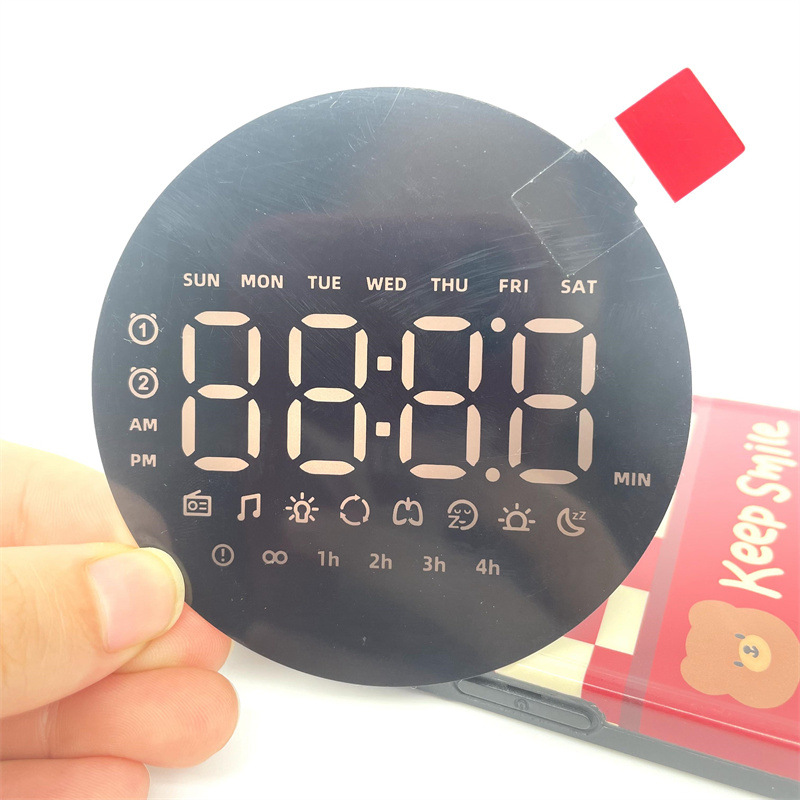 丝印定 制加工智能时钟蓝牙音响图标透光茶色膜面板隐藏字体 CNC