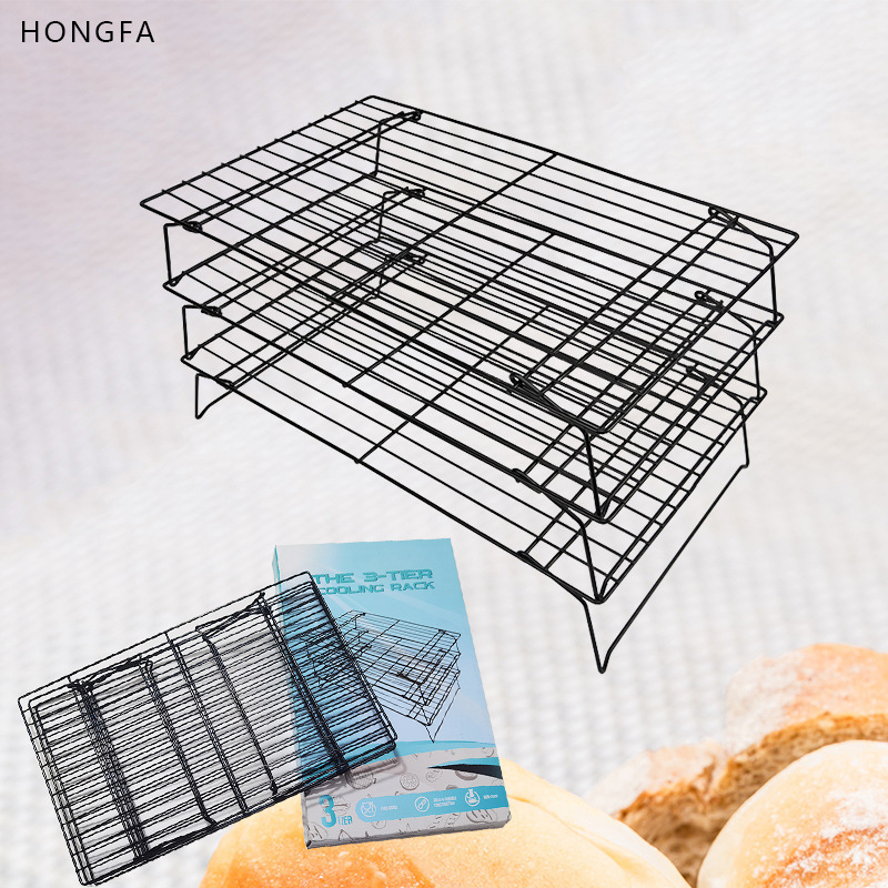 Baking Three-Layer Carbon Steel Cake Stand Bread Cooling Rack Portable Foldableable Biscuit Non-Stick Drying Net Glaze Net Baking Three-Layer Carbon Steel Cake Stand Bread Cooling Rack Portable Foldableable Biscuit Non-Stick Drying Net Glaze Net