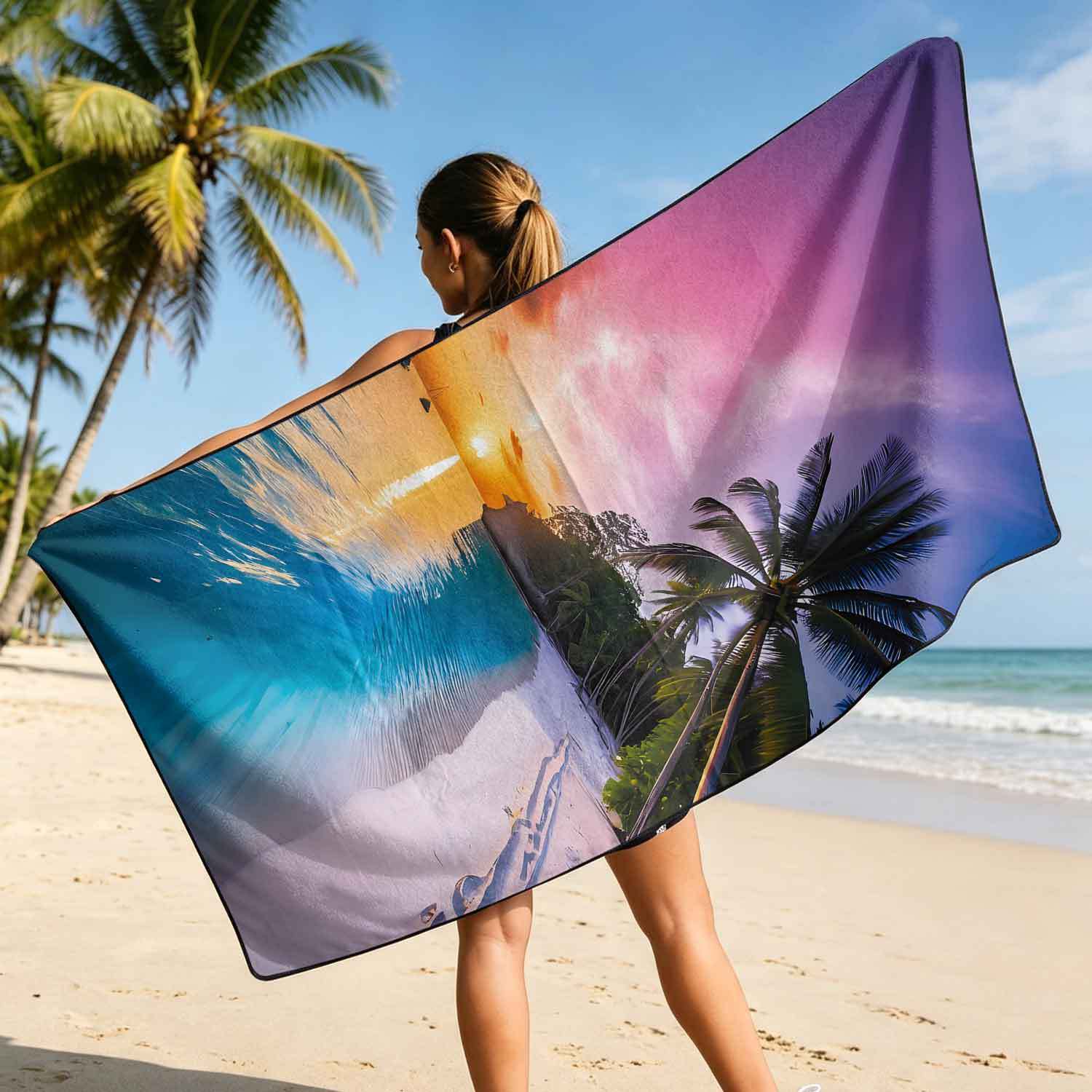 Printed bath towel and car seat cover 2-in-1, ultra-fine fiber outdoor beach and car dual-use universal seat cushion