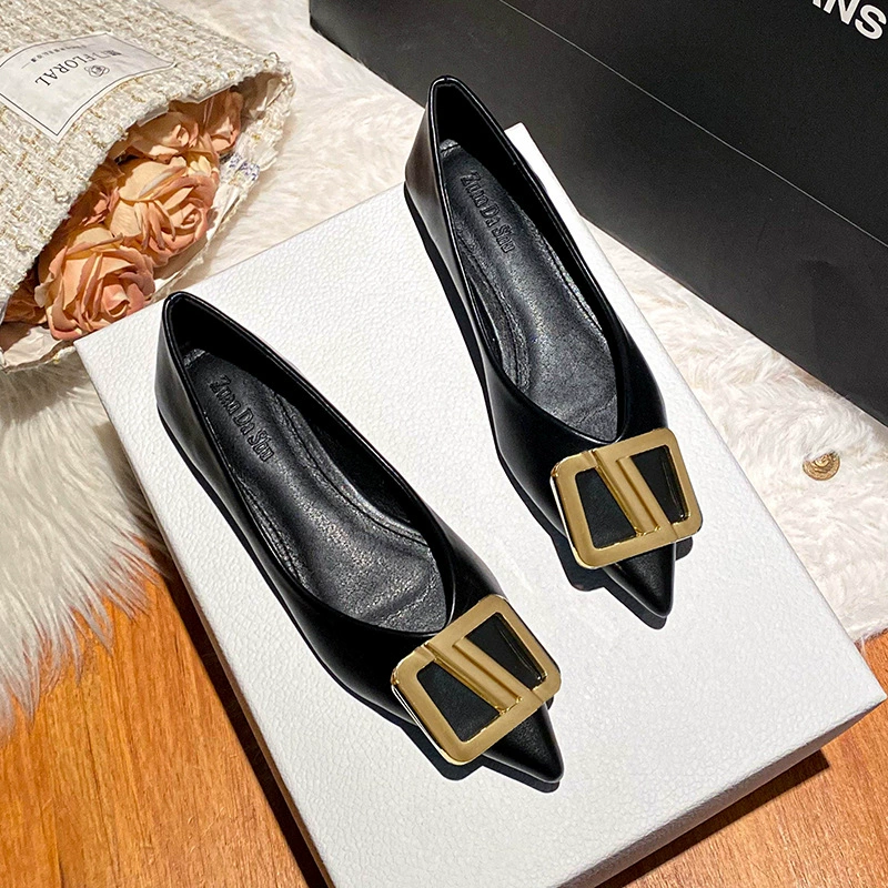 T109 Французский заостренный темперамент плоская подошва и неглубокая обувь одиночная обувь женская 2025 новая весна и осень божья обувь большой размер женская обувь 41-43