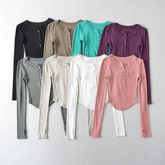 2023 Summer Collection: Sexy Instagram-Friendly Slimming Innerwear Short Top – Chic, Body-Sculpting Single-Button Long-Sleeve Fingerless T-Shirt for Women