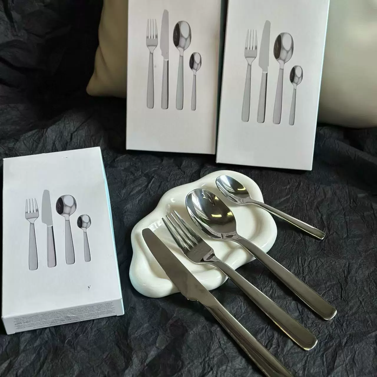 Tableware stainless steel, durable set for hotel, simple and elegant design, increased thickness