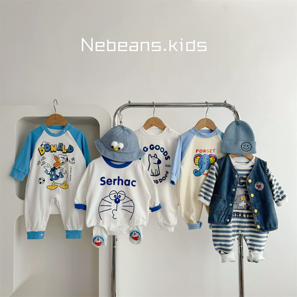 Blue cartoon soft bodysuit to go out for men and women girl's