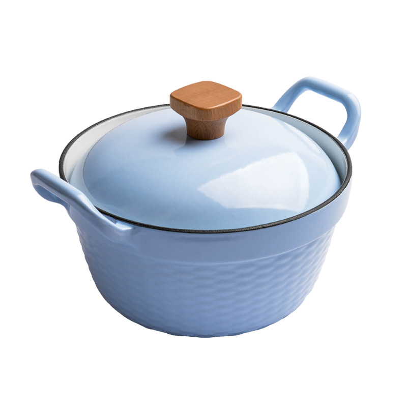 Pequeña felicidad 22cm olla de esmalte de hierro fundido olla de guiso de oreja deformada olla de sopa doméstica sartén multifuncional olla antiadherente eléctrica