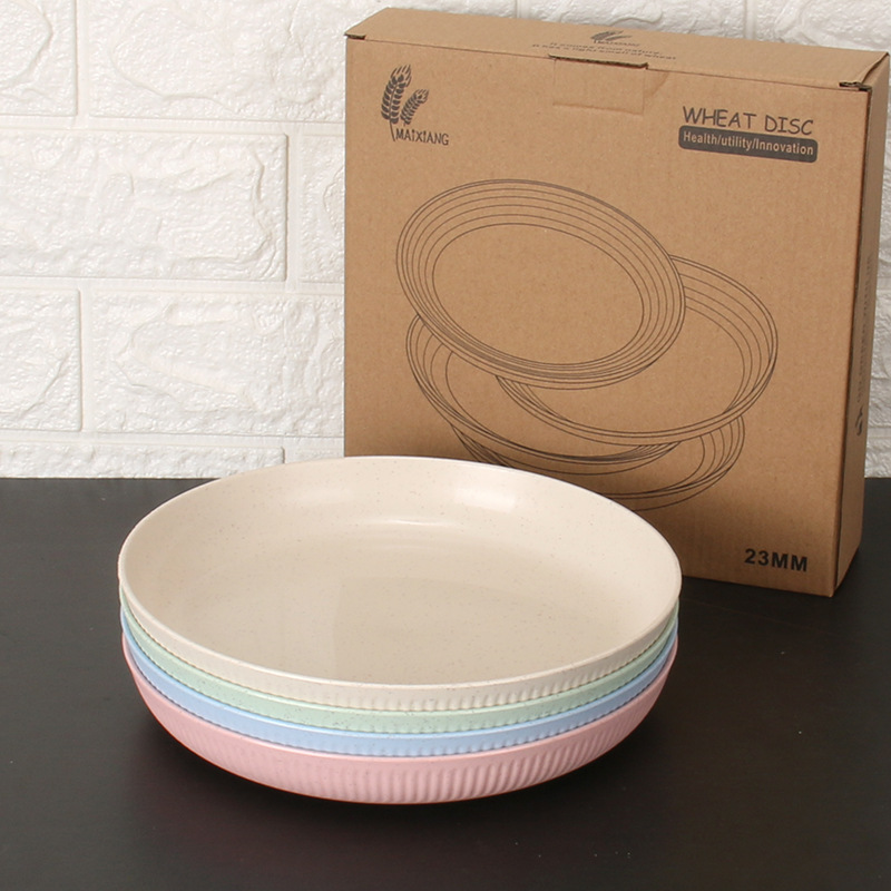 23cm placa de la raya 4 Unids paja de trigo placa del hogar restaurante plato 9 pulgadas ronda plato de fruta