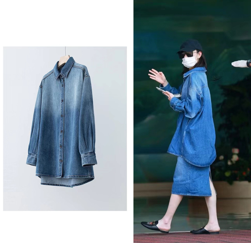 Early Spring 2023 European and American the Ni Ni Same Style Blue Nostalgic Oversized Denim Shirt for Women Early Spring 2023 European and American the Ni Ni Same Style Blue Nostalgic Oversized Denim Shirt for Women