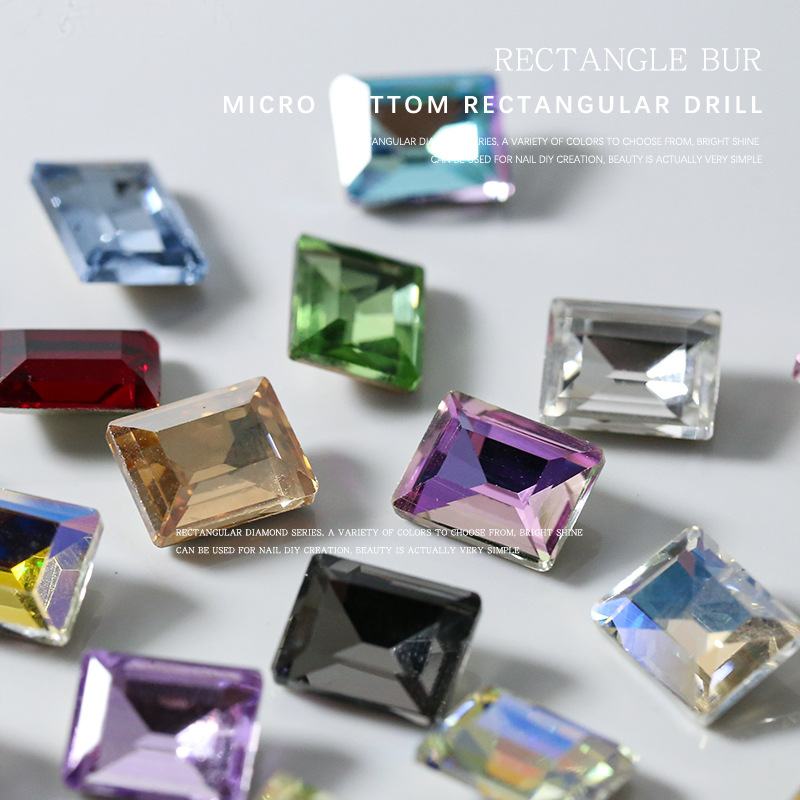 10 piezas de arte de uñas diamante rectangular de ángulo recto diamante cuadrado azúcar diamante micro punta Fondo diamante pila diamante luz de la luna color decoraciones de uñas