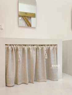 Cotton and Linen Curtains Nordic Light-Catching Japanese Short Curtains Retro Literary Punch-Free Cabinet Half Curtain Partition Door Curtain American Country Style