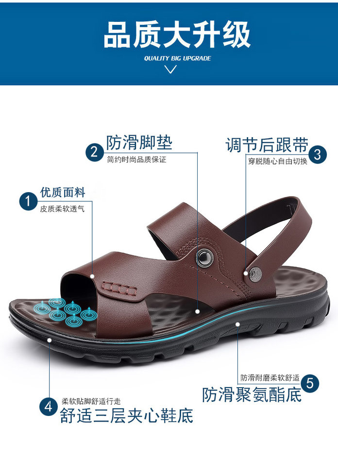 Dép sandal nam quai hở thoáng khí chống trượt đi biển cỡ lớn — S7777 nâu, S7777 đen chi tiết 7