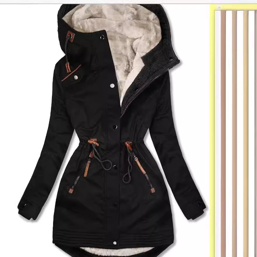 Abbigliamento da donna, cappotto invernale caldo con collo in pelliccia, da donna, con cerniera, a maniche lunghe, in cotone, sottile, con cappuccio_voghion.com