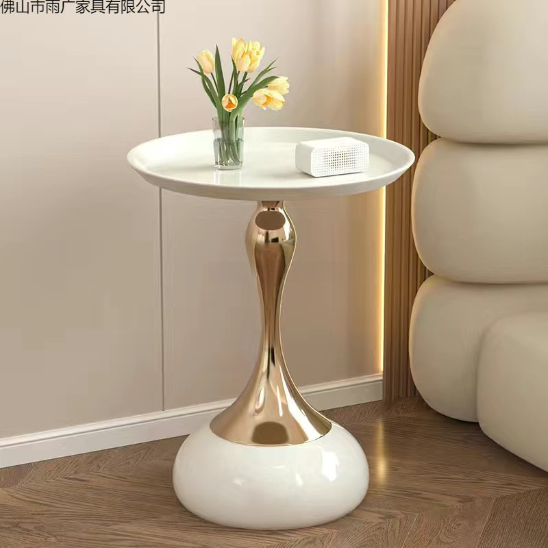 Light Luxury Sofa Side Table, Small Coffee Table for Living Room, Vintage Corner Table, Iron Art Bedside Storage, Balcony Small Round Table