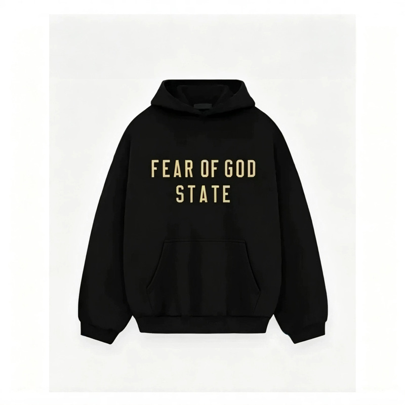 Essentiais American-style trendy printed long-sleeve fleece-lined hooded sweatshirt with American-style print and drop shoulder design