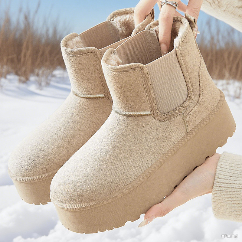 鞋子女棉靴冬季新款百搭加绒加厚一脚蹬雪地靴厚底防滑棉鞋跨境|undefined