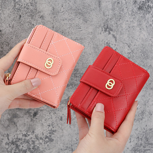  new buckle vertical style women's Korean version multi-card slot short coin purse card bag small wallet zipper