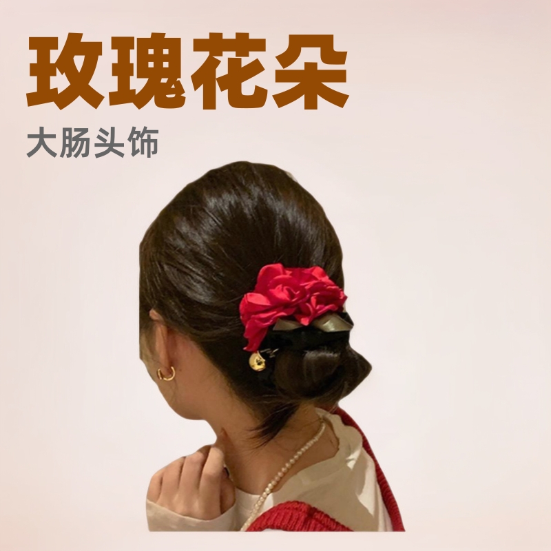 Rosas flores intestino anillo de cabello para mujeres 2024 nueva sensación de atmósfera primavera Zhao LuSi con el mismo tocado de cabello