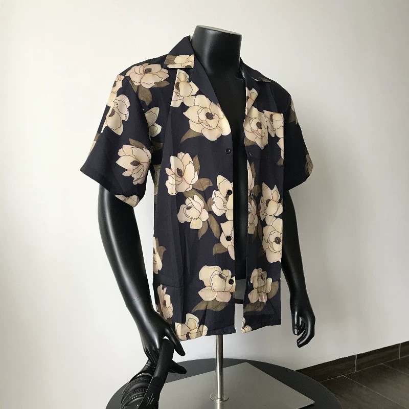 Summer Men's Short-Sleeve Printed Slim Fit Korean Style Casual Three-Quarter Sleeve Wrinkle-Resistant Shirt