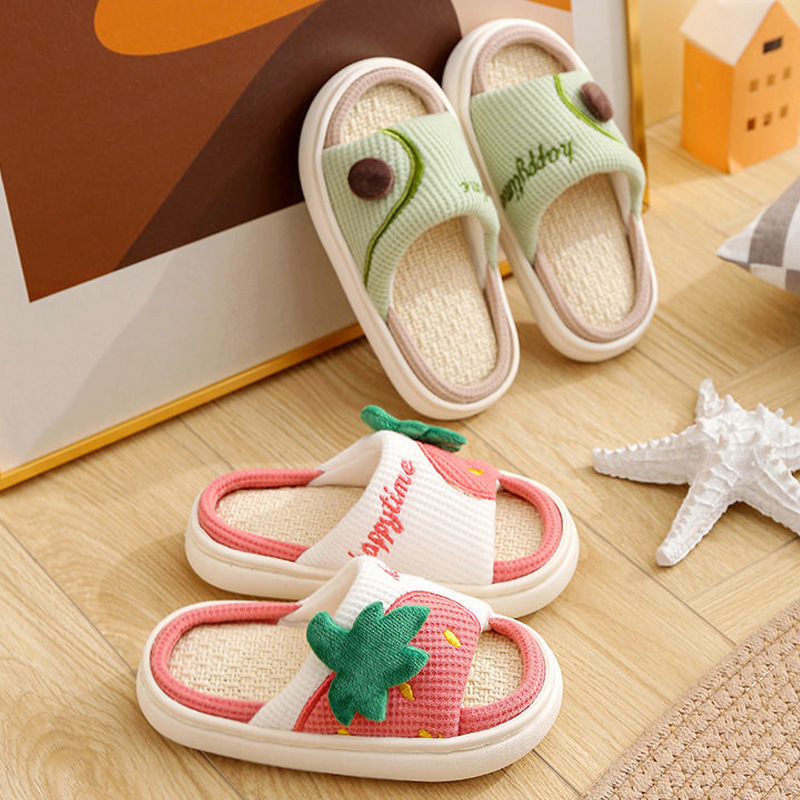 Children's linen slippers spring and autumn boys and girls indoor home non-slip thick bottom wear-resistant baby children's Four Seasons slippers