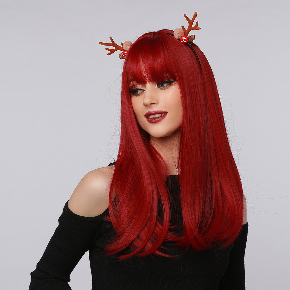 Celebridades de Internet Venta caliente Neptuno arándano rojo muestra blanco Qi flequillo mar pelo liso de longitud media peluca de Halloween pelo completo