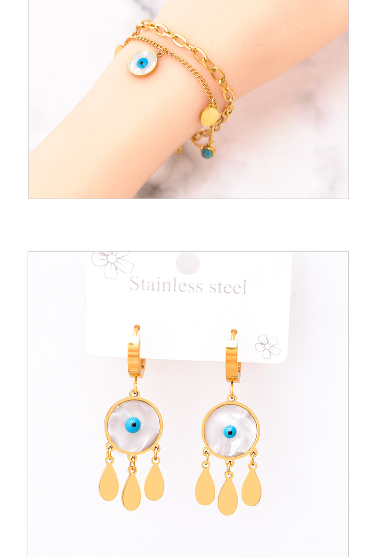 304 Stainless Steel 18K Gold Plated Retro Plating Inlay Eye Crystal Shell Bracelets Earrings Necklace display picture 2