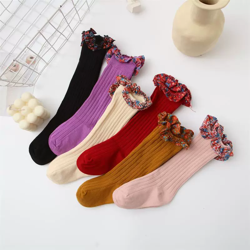 Cotton children's three dimensional autumn knee socks, combed cotton