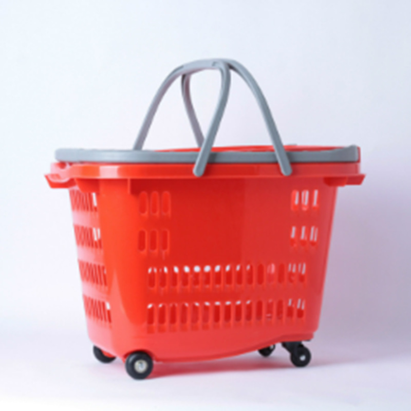 广州厂家直批超市塑料购物篮 拉杆式购物篮