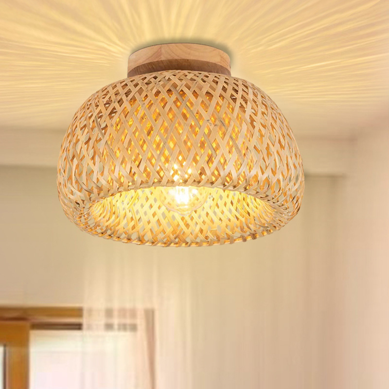 Estilo campestre americano transfronterizo, pantalla de lámpara de bambú hecha a mano, sala de estar, pasillo de porche, restaurante, arte de bambú, arte de madera, lámpara de techo