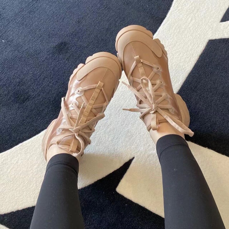 High version D clunky shoes Net red women's shoes genuine leather nude all-Match sports casual shoes heightening shoes women