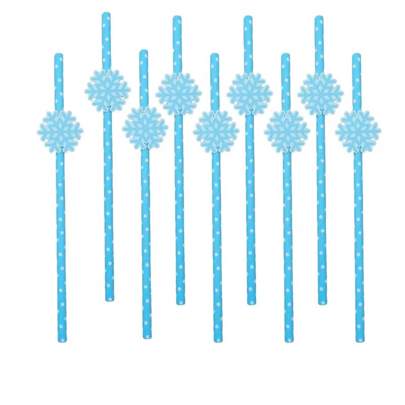 Papel de fiesta transfronteriza paja tarjeta de copo de nieve desechable postre cóctel bebida decoración paja decoración