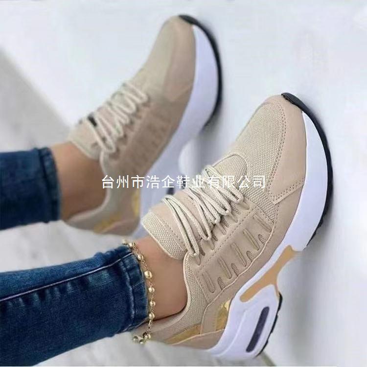 Foreign Trade Large Size 2022 European and American New Casual Sneakers Women's Flying Wedge Round Head Lace Mesh Breathable Women's Shoes